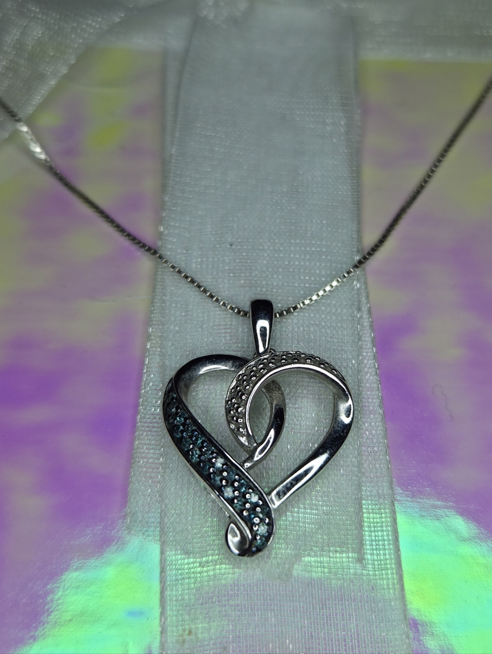 New Kay Jewelers Genuine Blue & White Diamond Heart Necklace